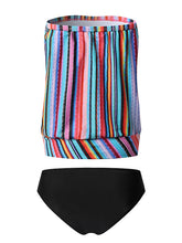 Women's Swimwear Tankini 2 Piece Plus Size Swimsuit Open Back Printing for Big Busts Striped Blue Tube Top Strapless Bathing Suits Sports Casual Vacation / Sexy / Modern / Spa / New / Padded Bras